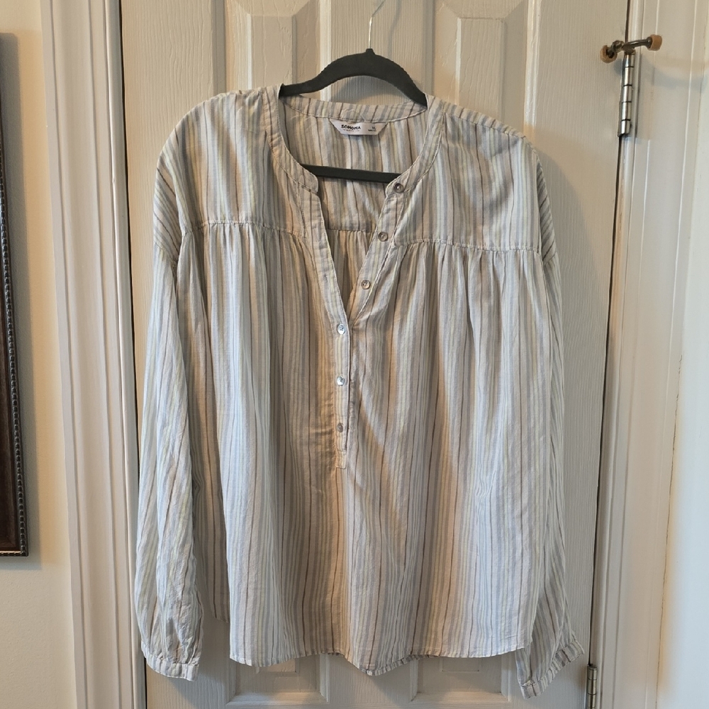 SONOMA BRAND WOMEN'S PLUS SIZE LONG SLEEVE STRIPES COTTON PULLOVER TUNIC TOP XXL